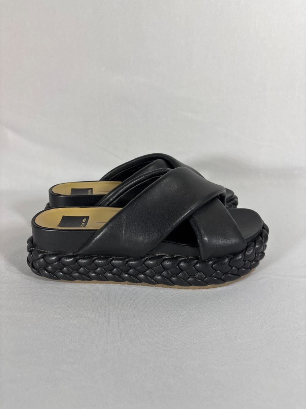 Dolce Vita Black Platform Crossband Slide Sandals Braided Sole Women's 8